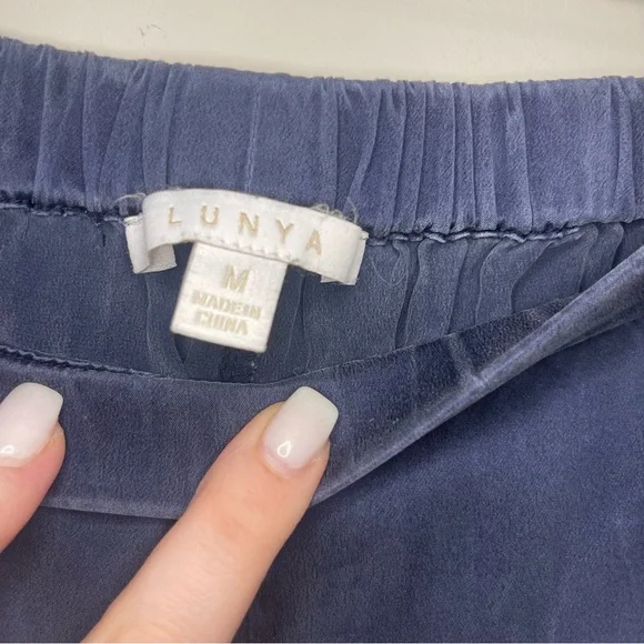 Lunya Washable Silk V Neck Pajama Pant Set Deep Blue - Picture 9 of 9